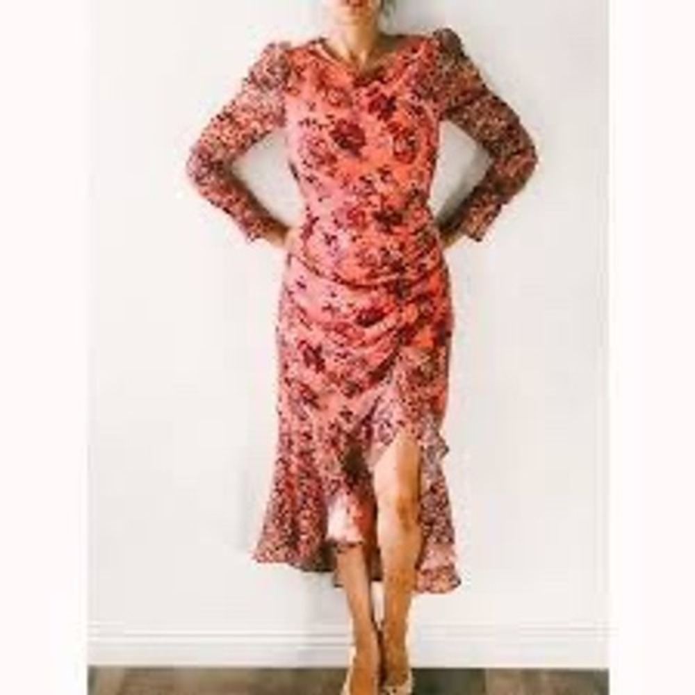 Nordstrom midi dress NSR Womens Medium Ruffle High Low Open Back Excellent